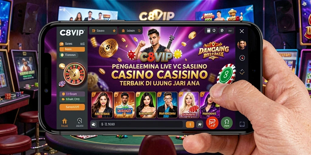 Screenshot C8VIP menampilkan dealer langsung dalam aksi di permainan kasino.