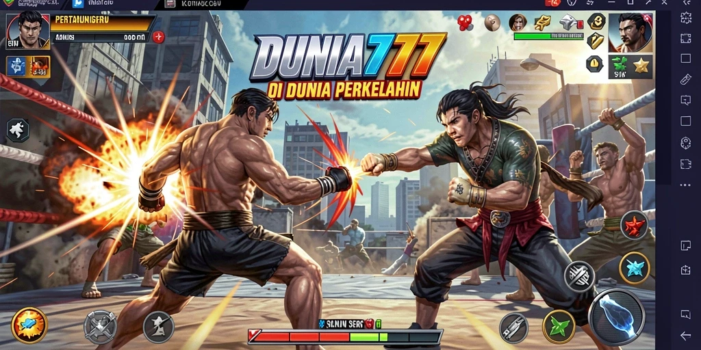 Gameplay menarik dalam DUNIA777 dengan pertarungan seru antar karakter.