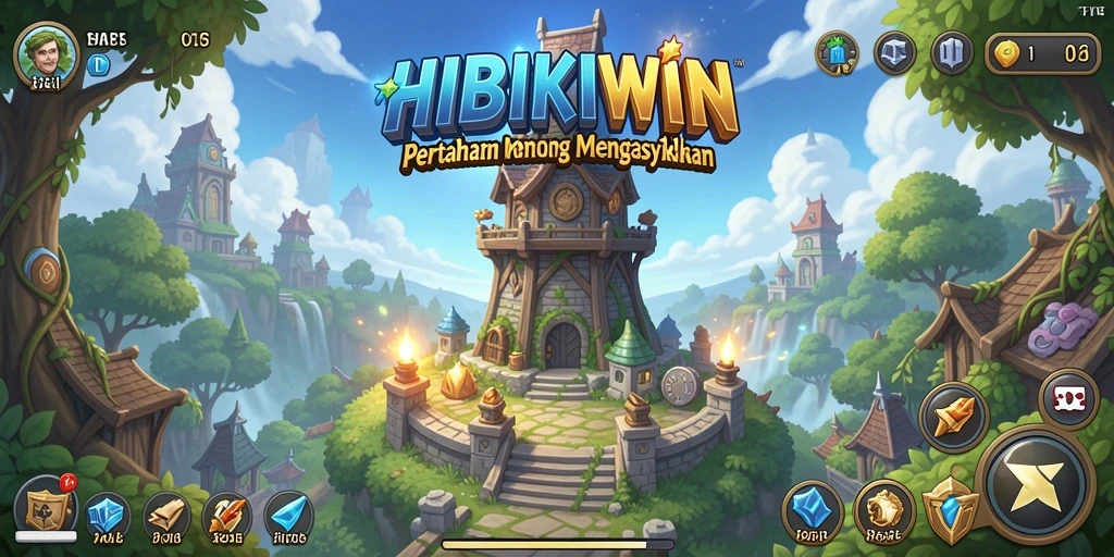 Screenshot HIBIKIWIN menampilkan aksi menara mempertahankan dari gelombang musuh.