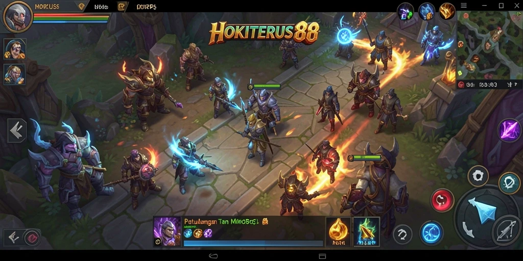 Screenshot gameplay HOKITERUS88 menampilkan pertempuran epik dalam MMORPG.