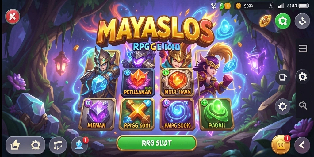 Screenshot gameplay <strong>MAYASLOTS</strong> menampilkan aksi seru saat memutar slot dengan karakter RPG.