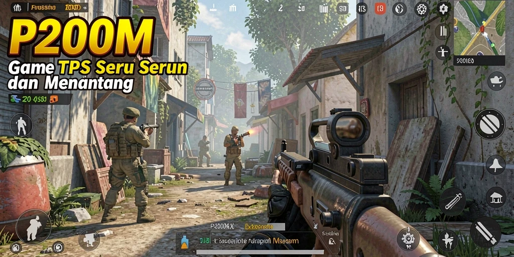 Tangkapan layar utama P200M menampilkan aksi gameplay TPS yang mendebarkan.