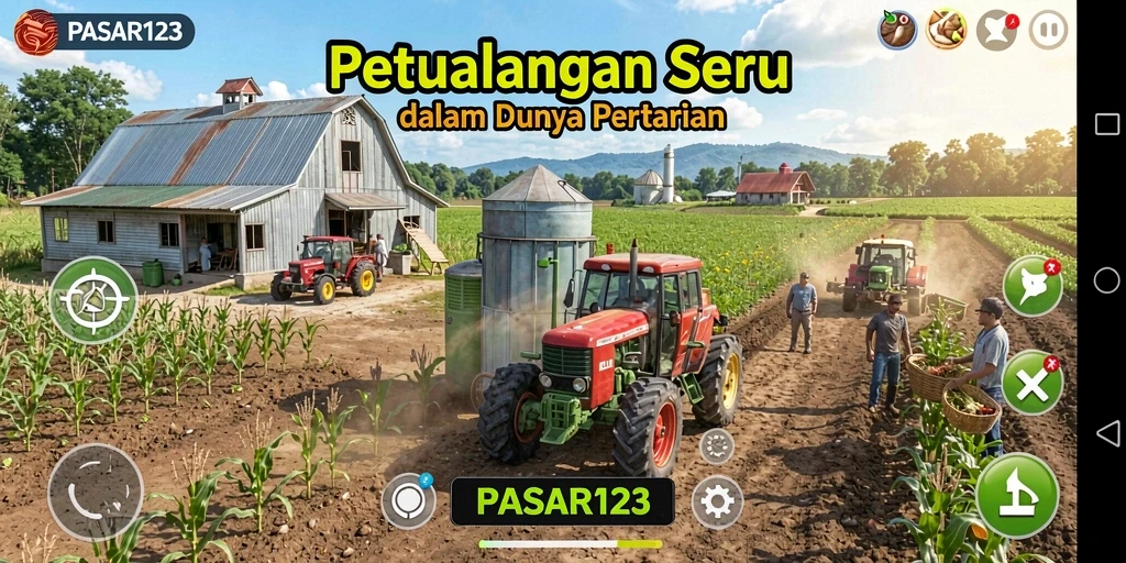 Gameplay PASAR123 menampilkan keseruan bertani dan memanen hasil.