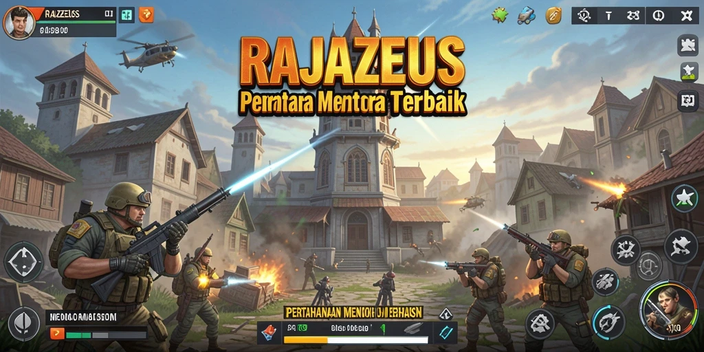 Tampilan gameplay <strong>RAJAZEUS</strong> yang intens dan penuh strategi dalam Tower Defense.