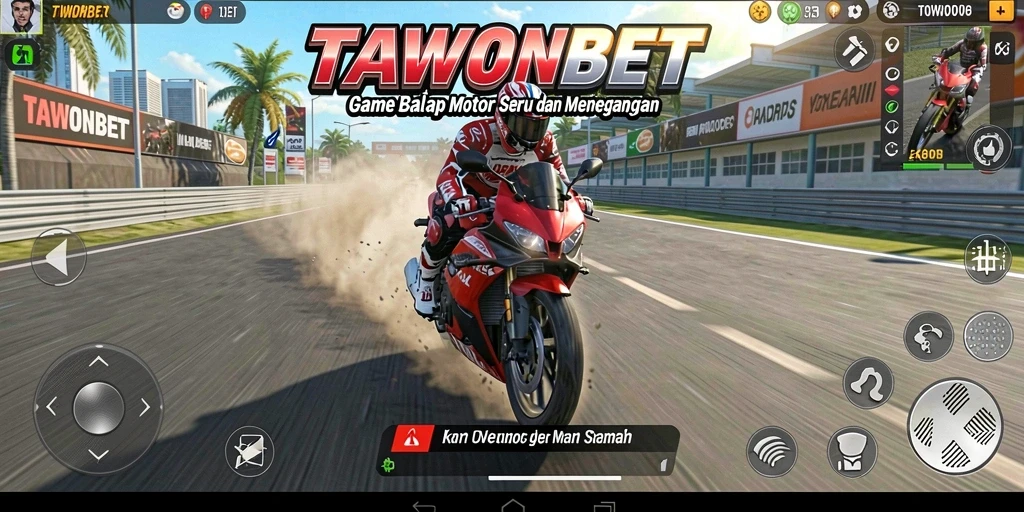 Screenshot TAWONBET yang menampilkan aksi balapan motor yang seru.